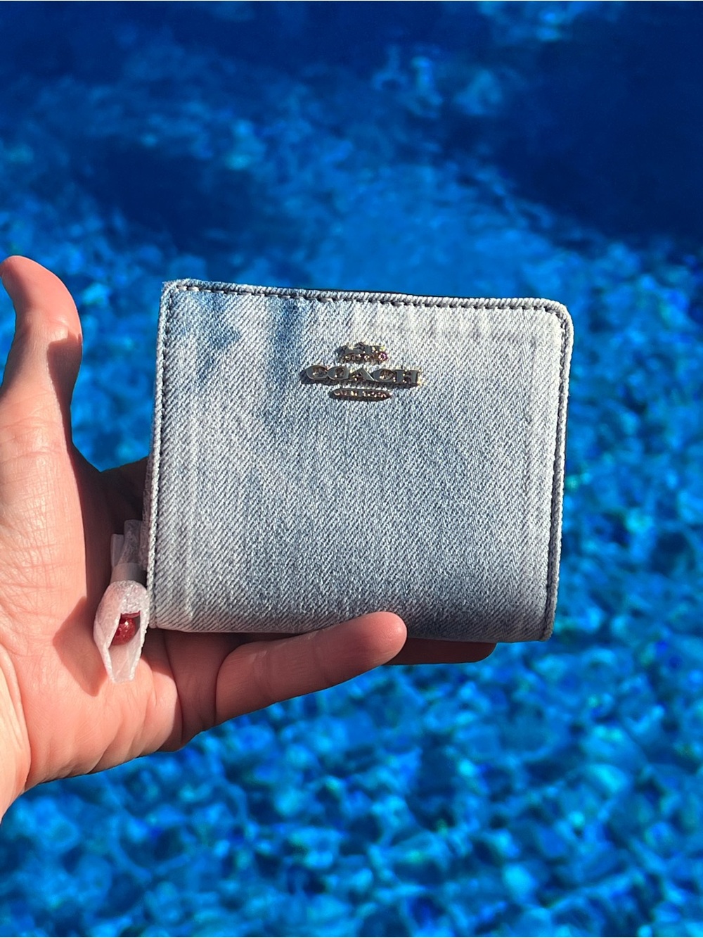 Coach Outlet Snap Wallet In Loved Denim With Charm